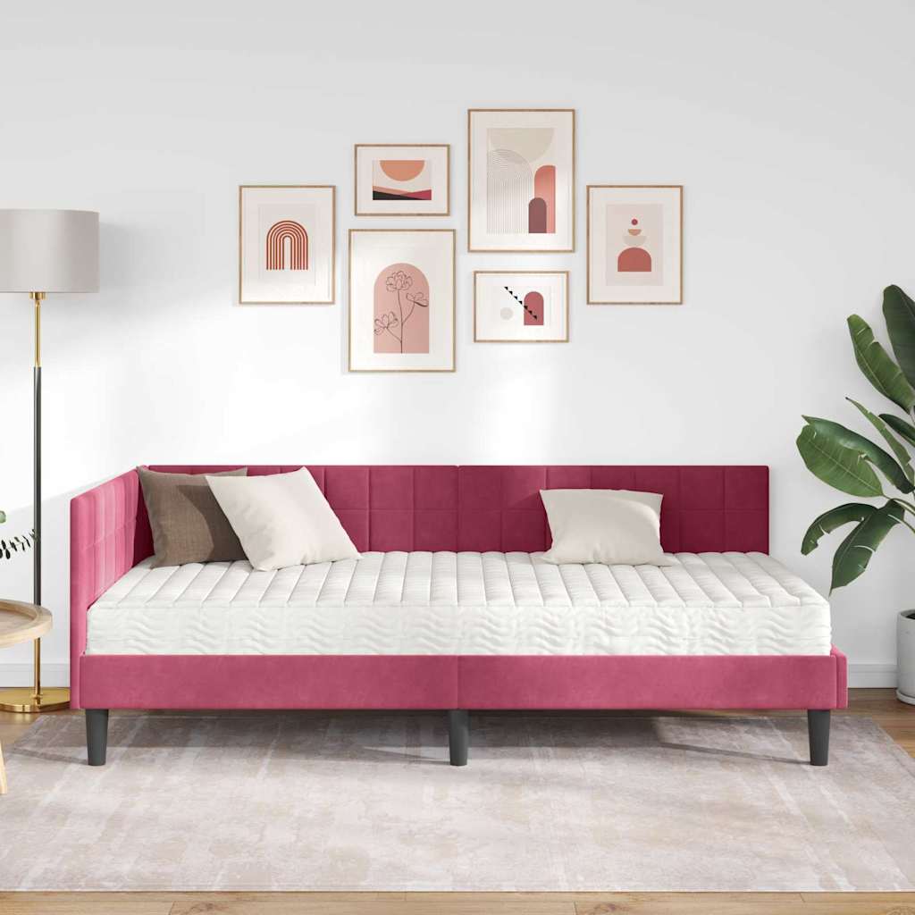 Kutni krevetni okvir s madracem 2 kom. Vinska crvena 90 x 200 cm