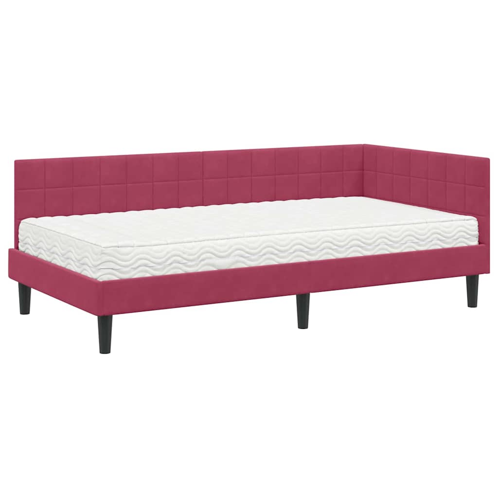 Kutni krevetni okvir s madracem 2 kom. Vinska crvena 90 x 200 cm