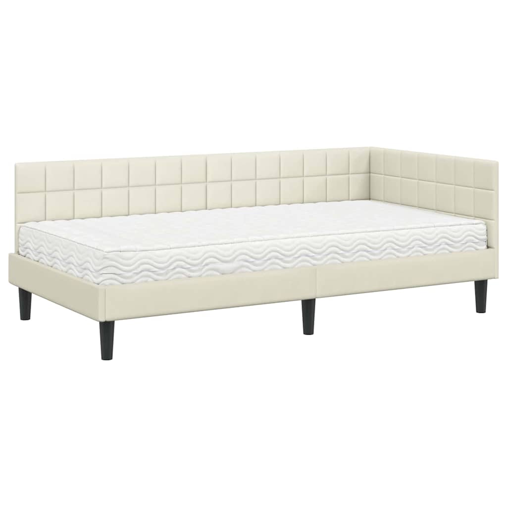 Kutni krevetni okvir s madracem s uzglavljem 2 pcs Krema Baršun
