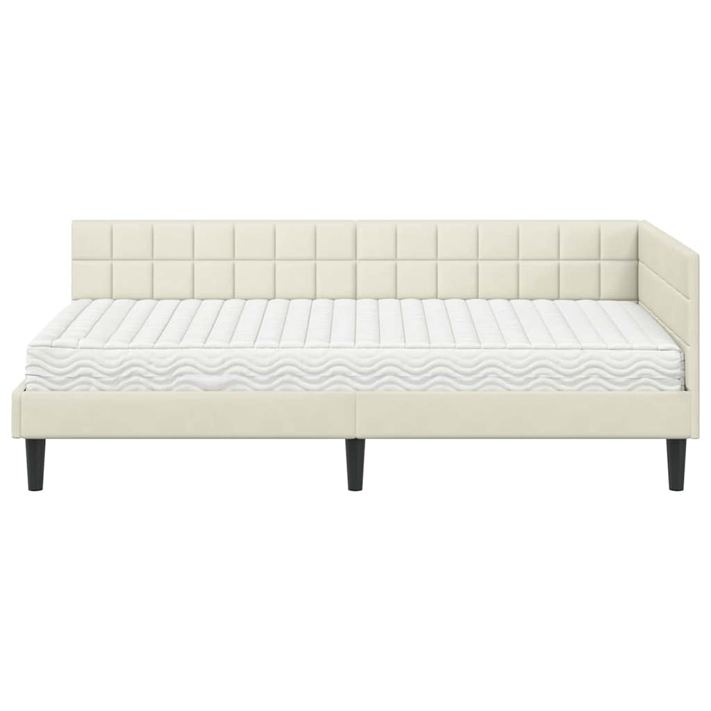 Kutni krevetni okvir s madracem s uzglavljem 2 pcs Krema Baršun