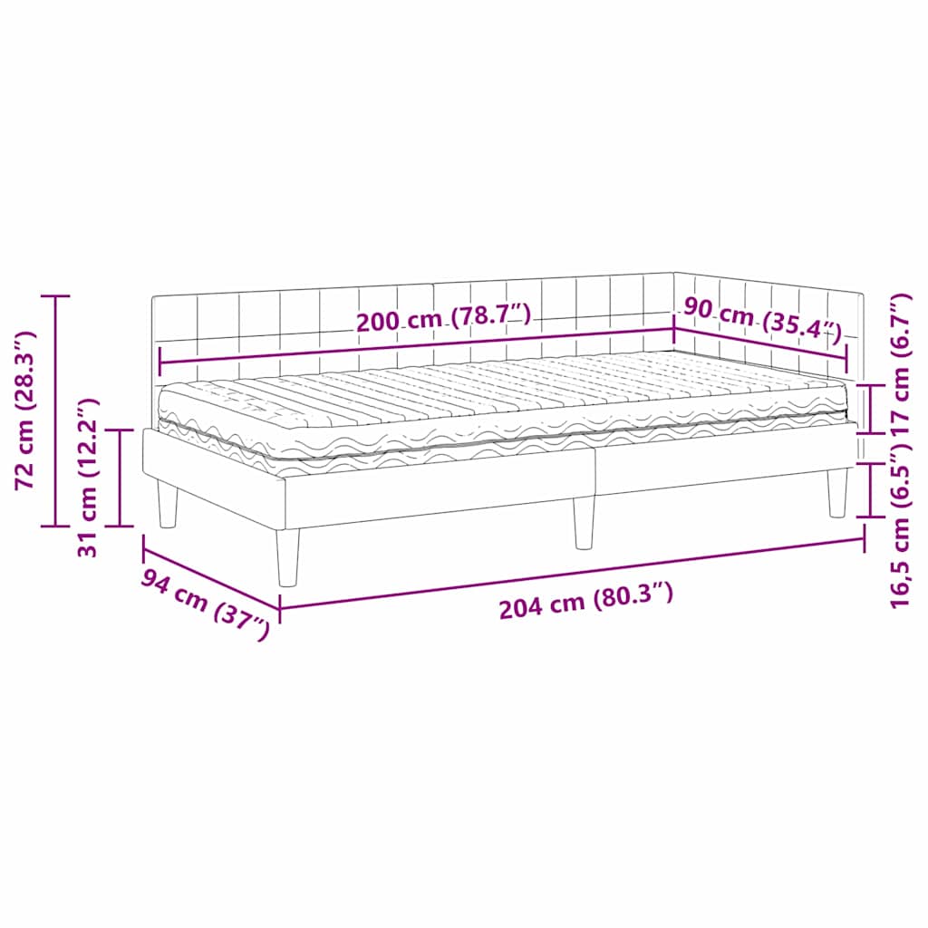 Kutni krevetni okvir s madracem s uzglavljem 2 pcs Krema Baršun