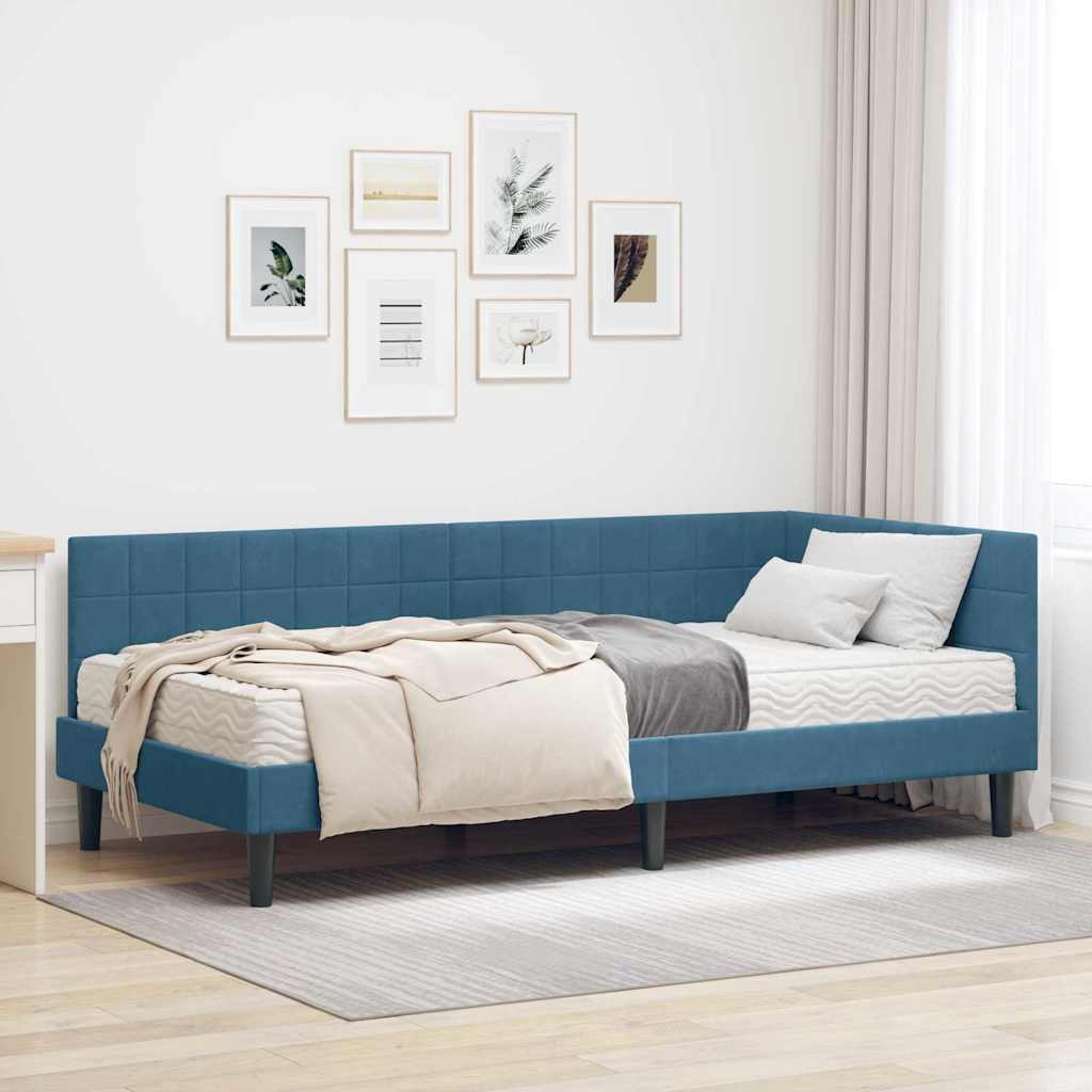 Kutni krevetni okvir s madracem s uzglavljem 2 pcs Plava Baršun