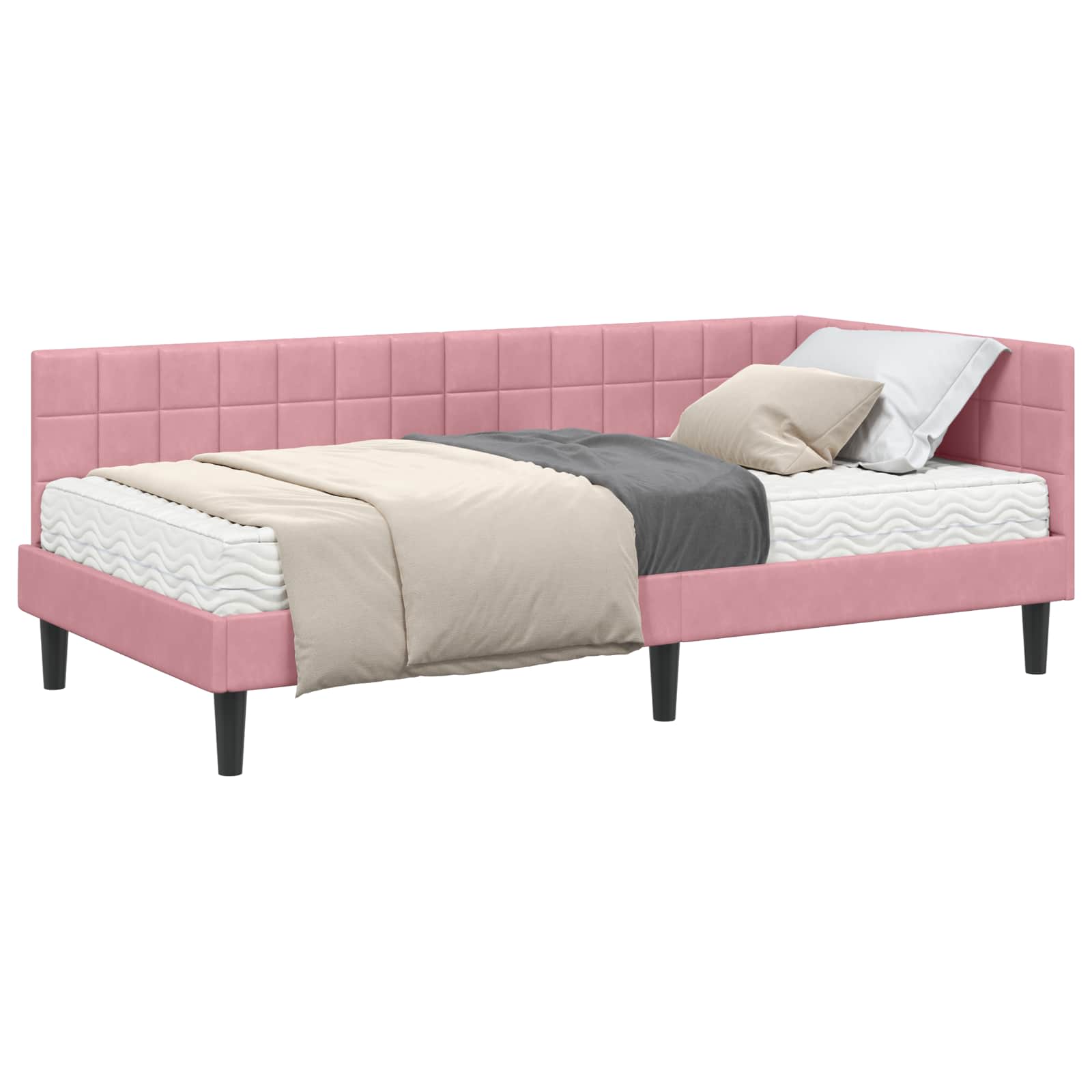Kutni krevetni okvir s madracem s uzglavljem 2 pcs Siva Baršun