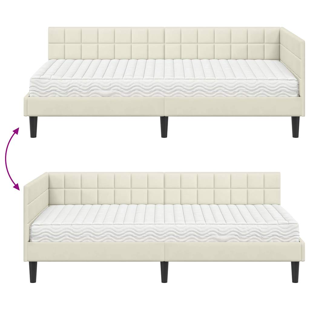 Kutni krevetni okvir s madracem s uzglavljem 2 pcs Krema Baršun