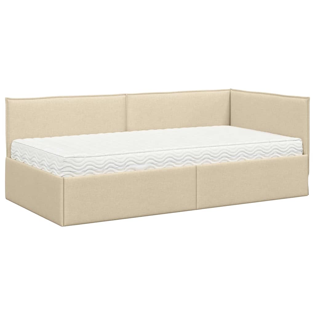 Kutni krevetni okvir s madracem s uzglavljem 2 pcs Krema Baršun