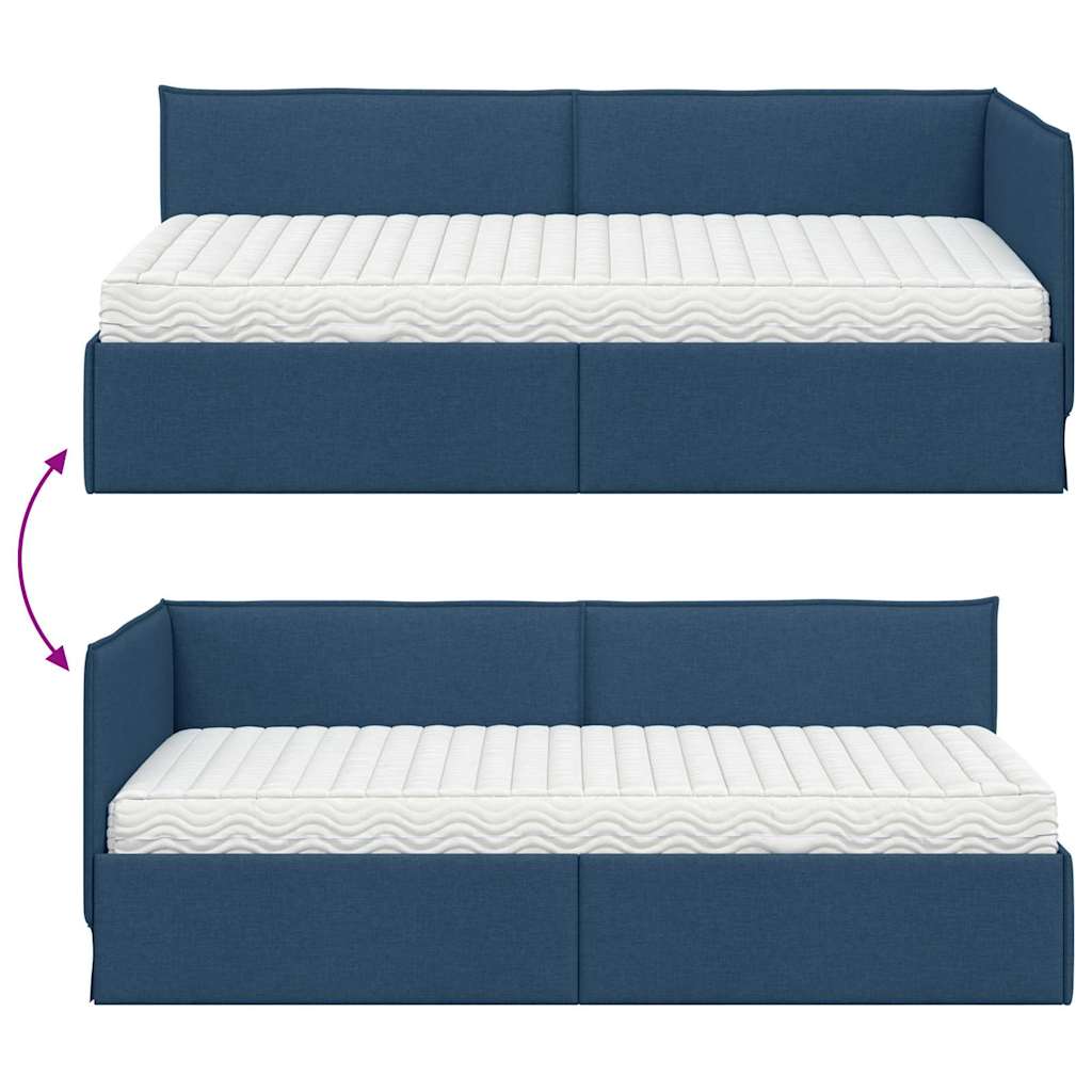 Kutni krevetni okvir s madracem s uzglavljem 2 pcs Plava Baršun