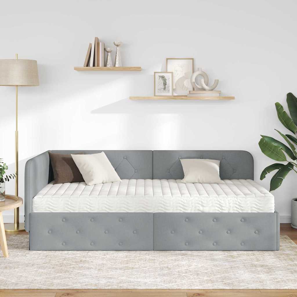 Kutni okvir kreveta Svijetlo siva 90 x 190 cm tkanina