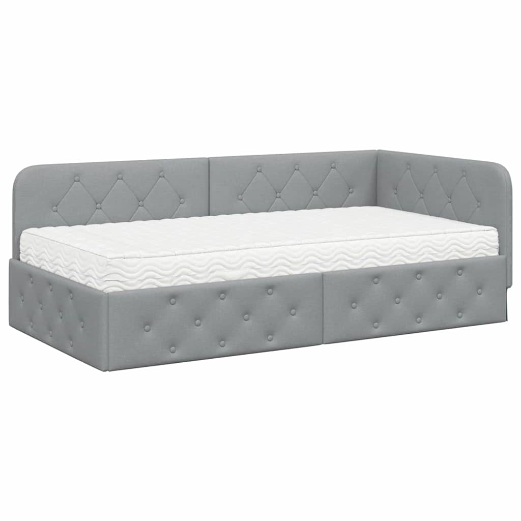 Kutni okvir kreveta Svijetlo siva 90 x 190 cm tkanina
