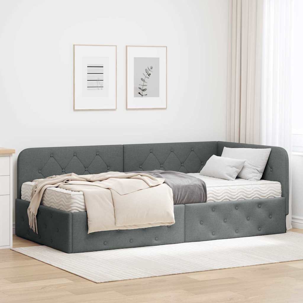Kutni okvir kreveta Tamno siva 90 x 190 cm tkanina