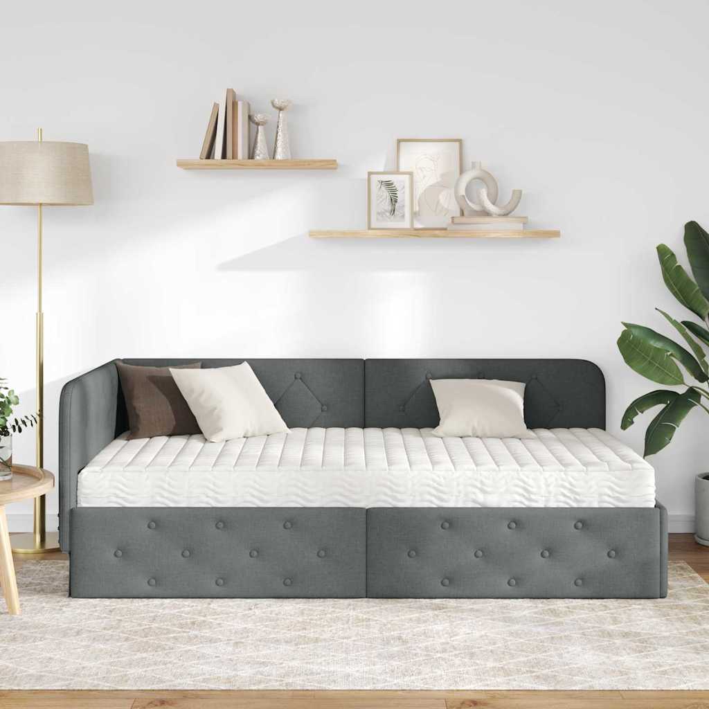 Kutni okvir kreveta Tamno siva 90 x 190 cm tkanina