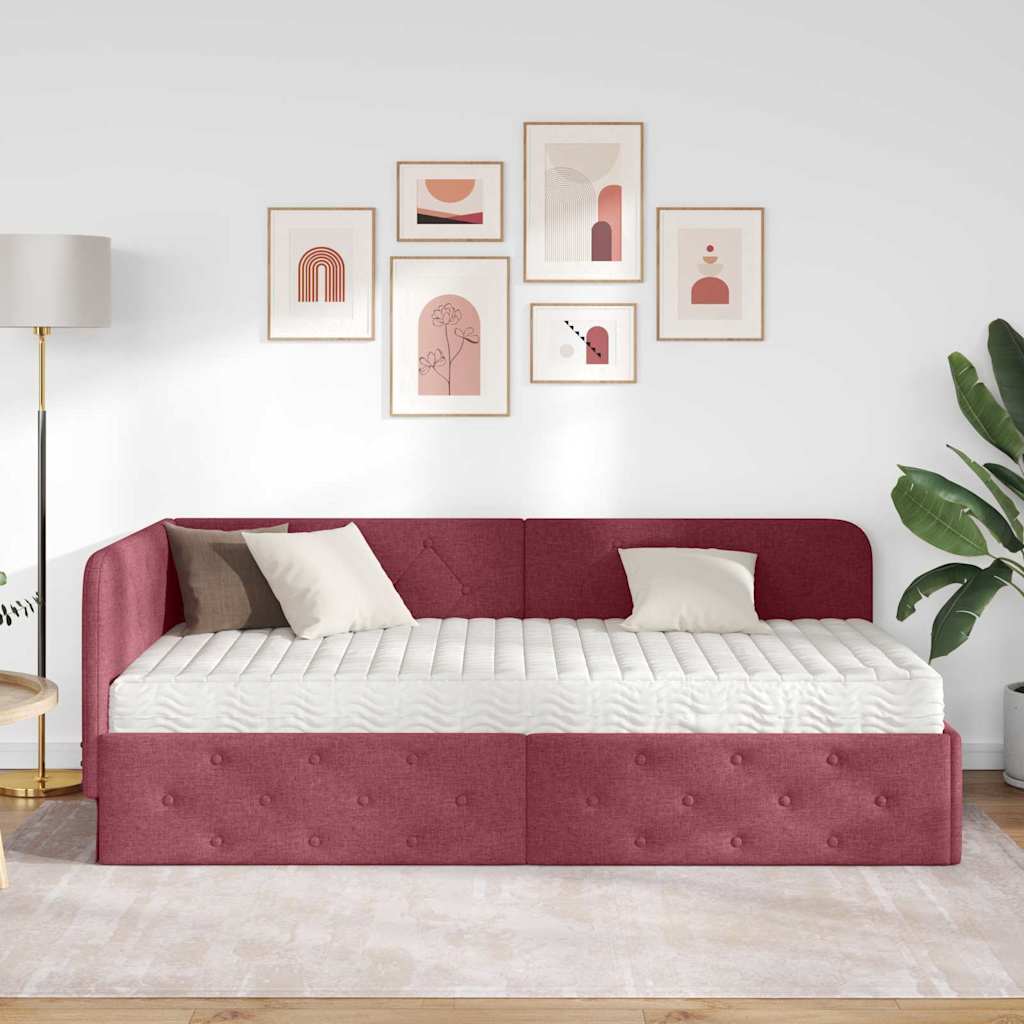 Kutni okvir kreveta Vinska crvena 90 x 200 cm tkanina