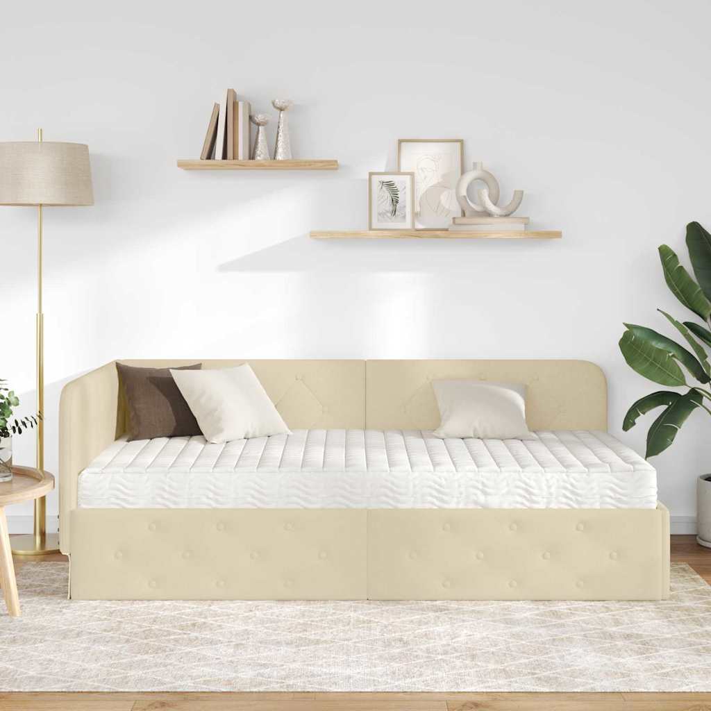 Kutni okvir kreveta Krema 100 x 200 cm tkanina