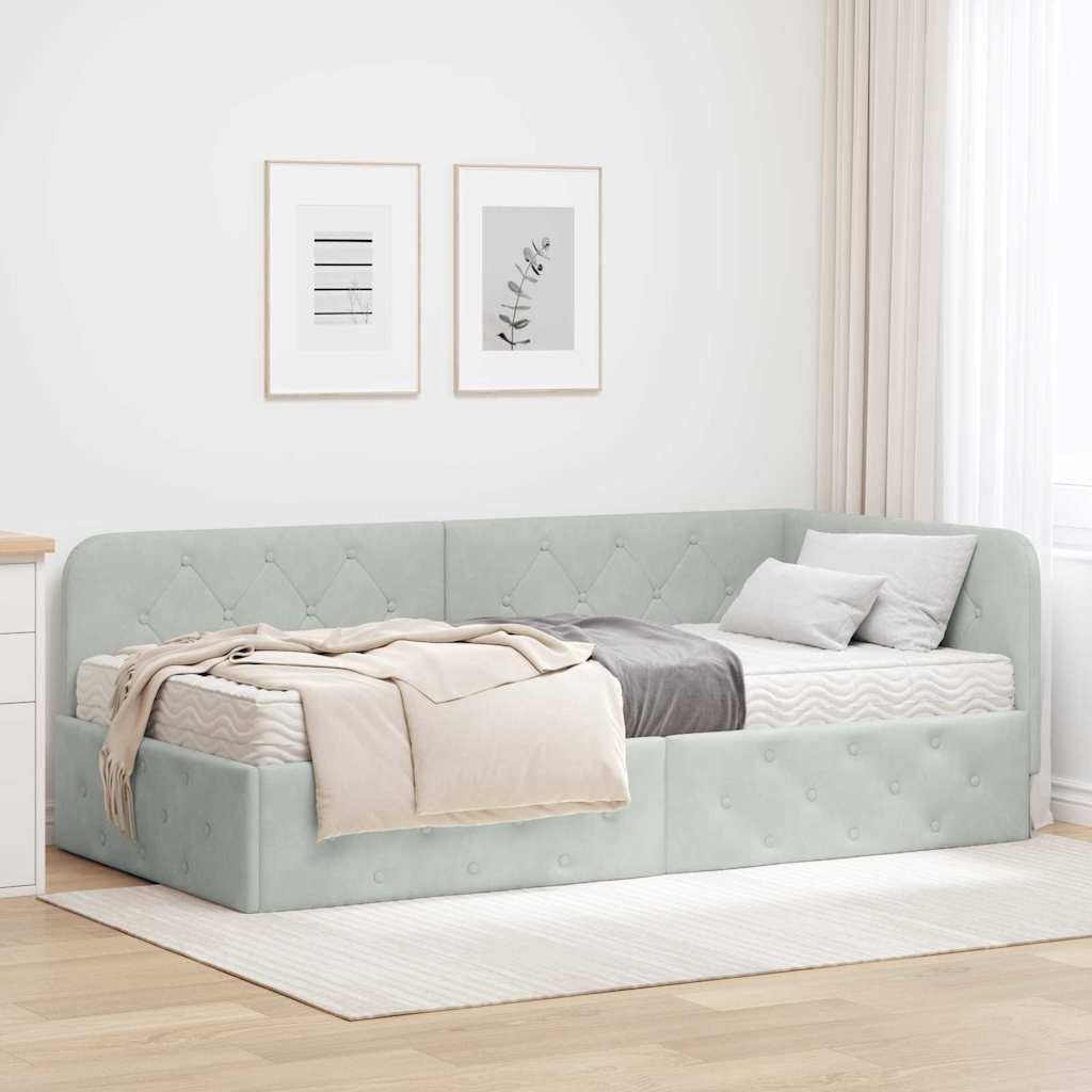 Kutni okvir kreveta Svijetlo siva 90 x 190 cm Baršun