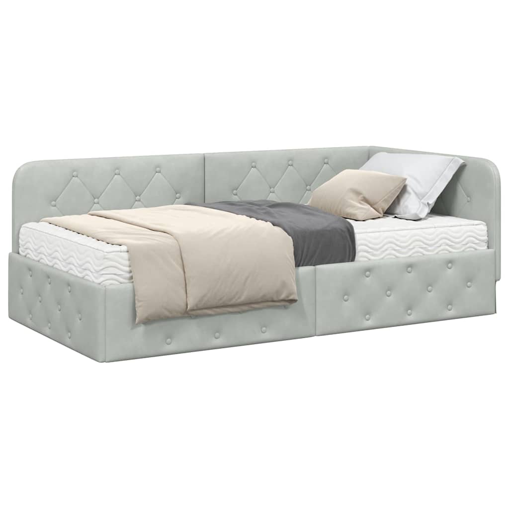 Kutni okvir kreveta Svijetlo siva 90 x 190 cm Baršun