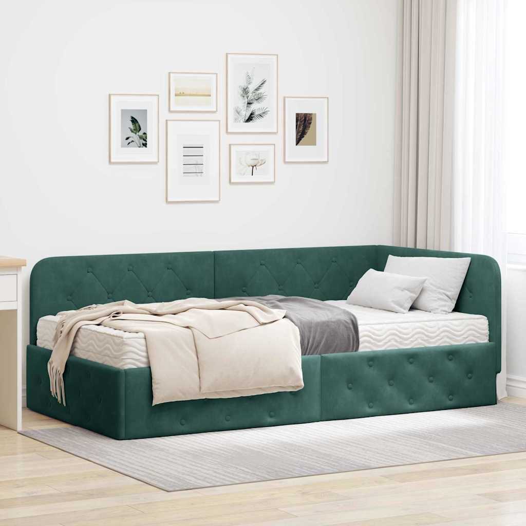 Kutni okvir kreveta Tamnozelena 90 x 190 cm Baršun