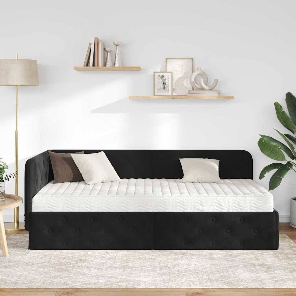 Kutni okvir kreveta Crna 90 x 190 cm Baršun