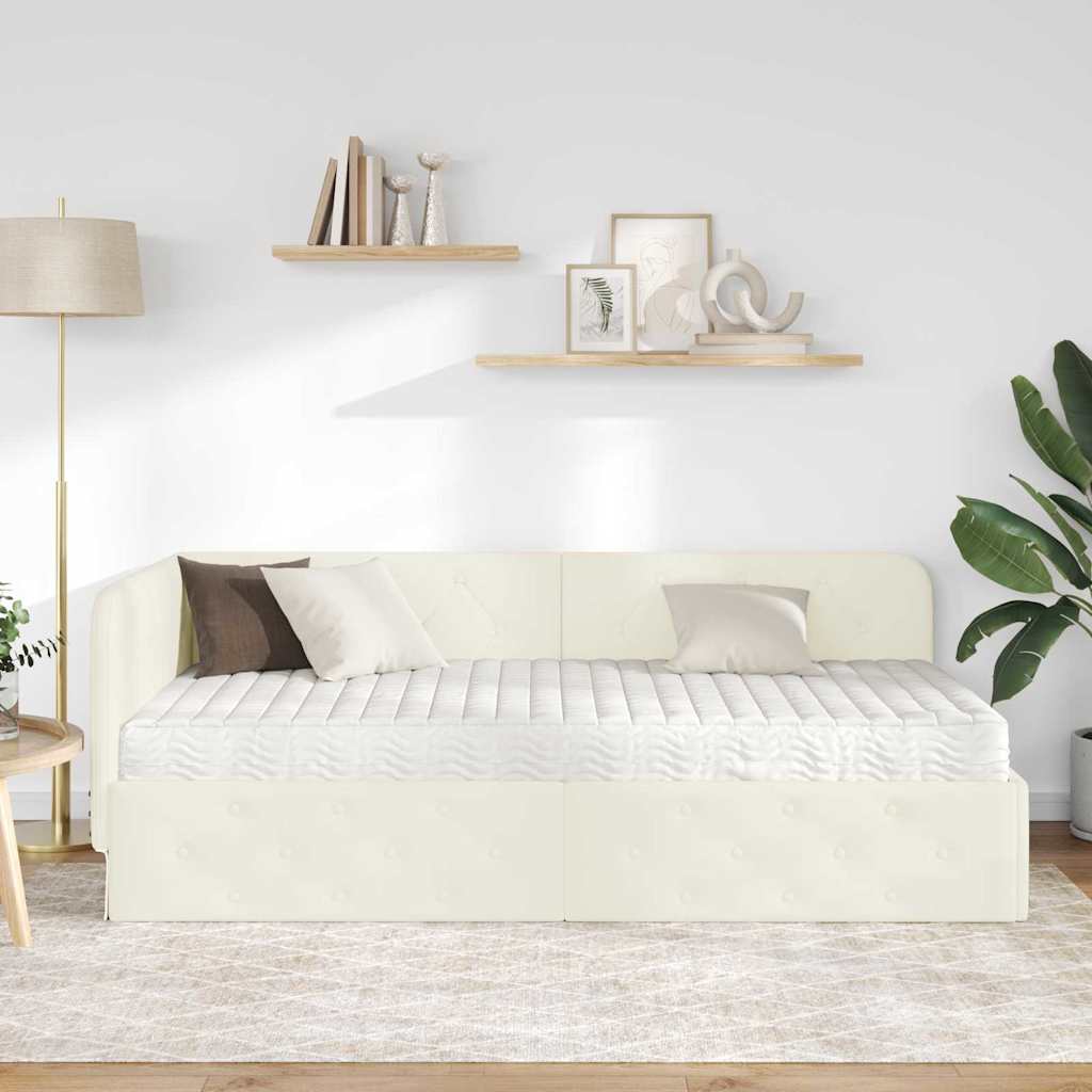 Kutni okvir kreveta Krema 90 x 200 cm Baršun