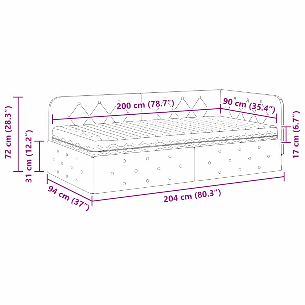 Kutni okvir kreveta Tirkizna 90 x 200 cm Baršun