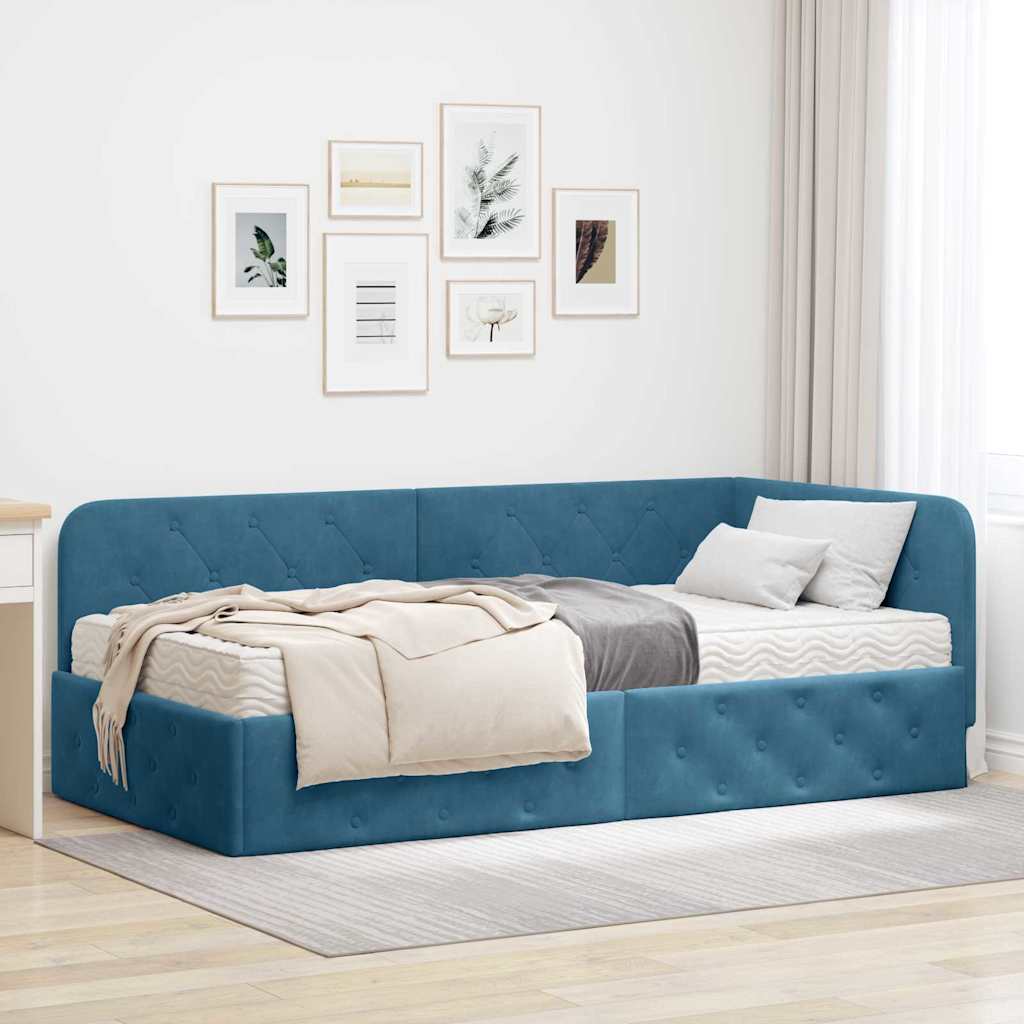 Kutni okvir kreveta Plava 100 x 200 cm Baršun