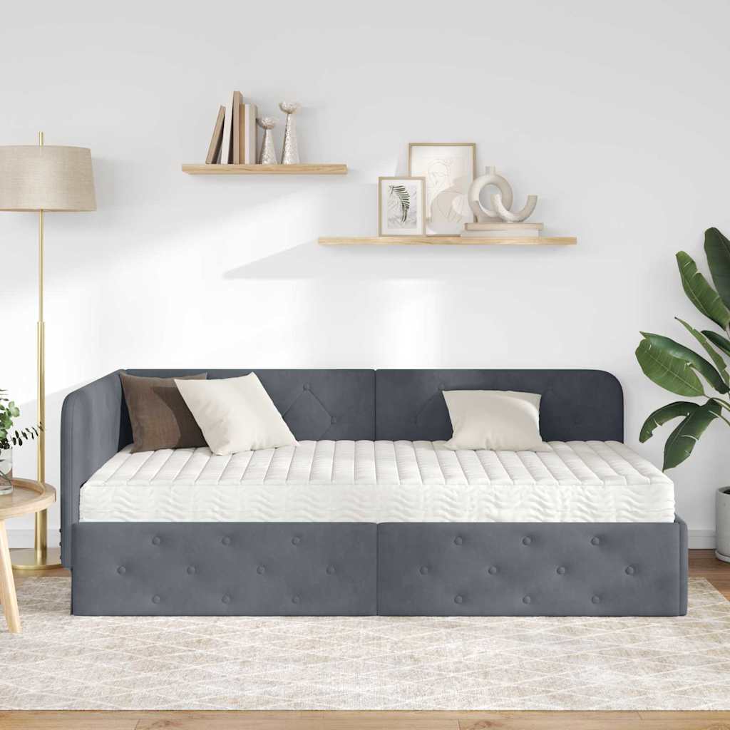 Kutni okvir kreveta Tamno siva 100 x 200 cm Baršun