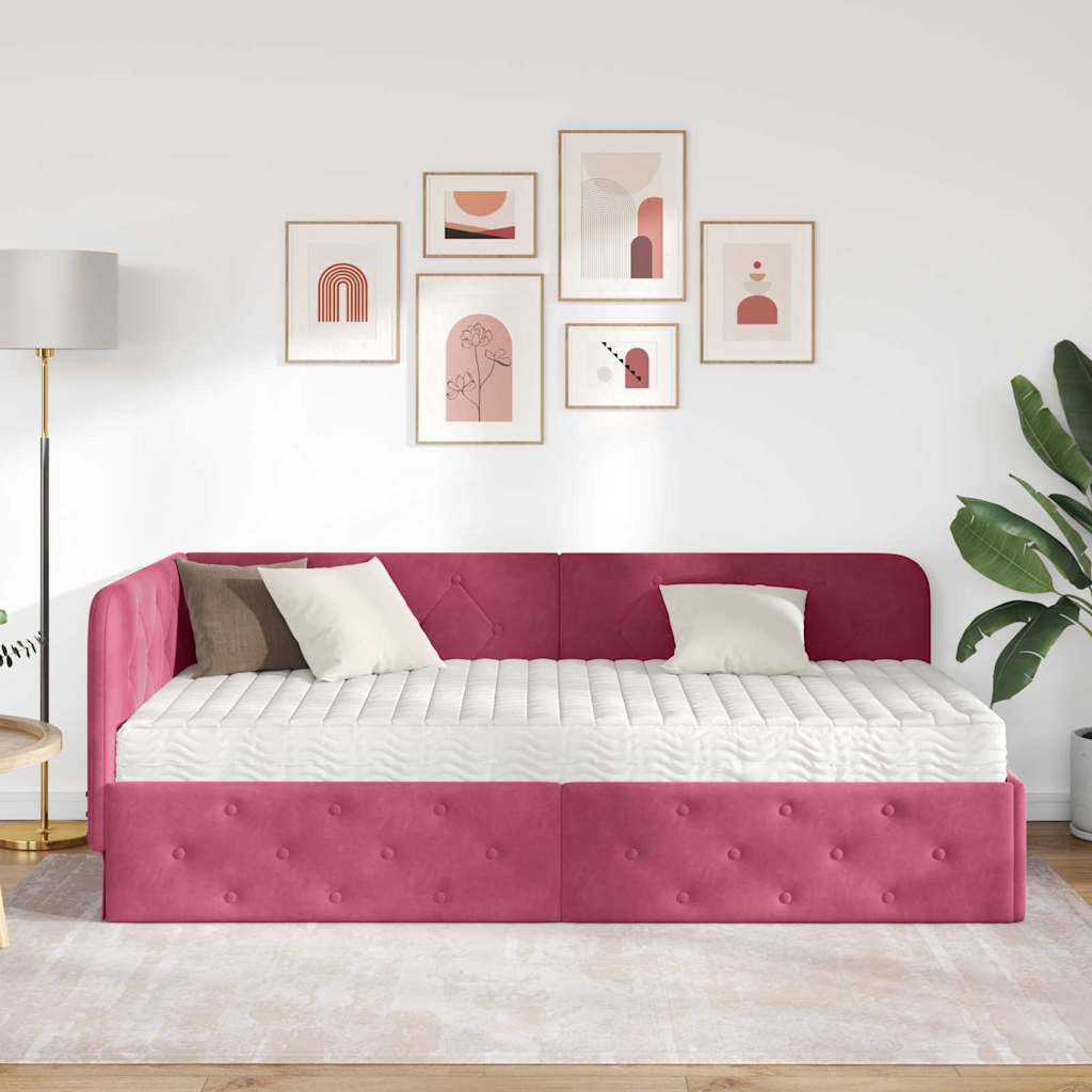Kutni okvir kreveta Vinska crvena 100 x 200 cm Baršun