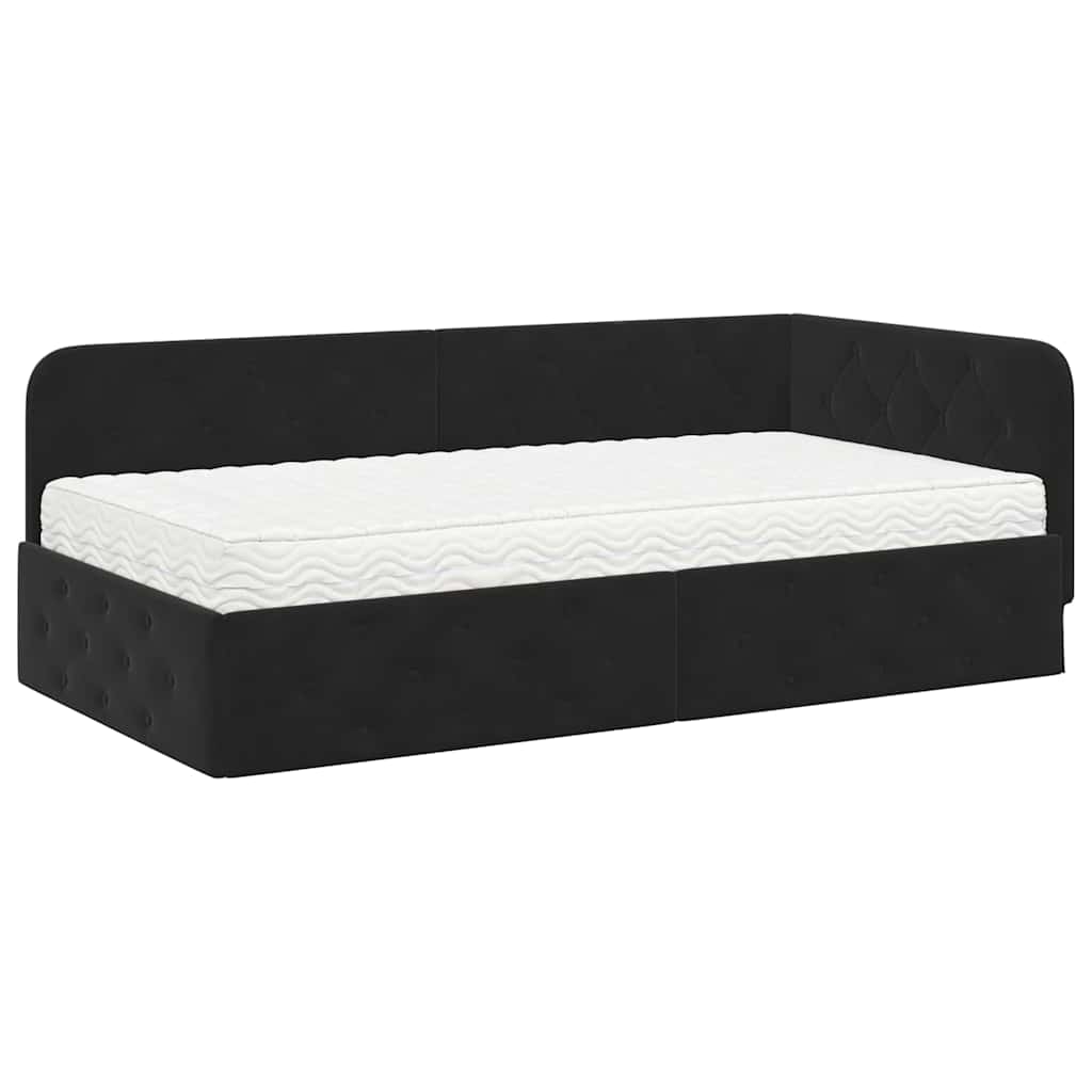 Kutni okvir kreveta Crna 100 x 200 cm Baršun
