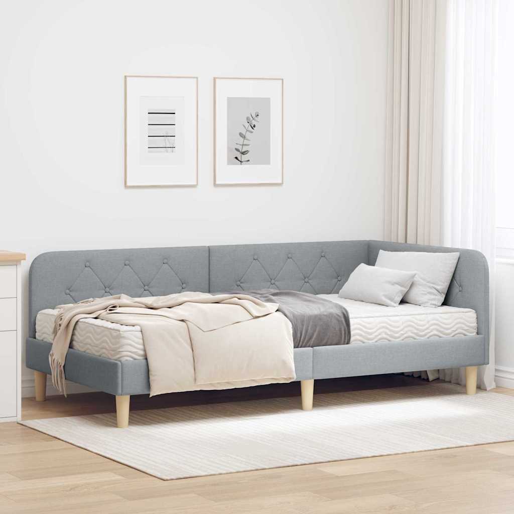Kutni okvir kreveta Svijetlo siva 90 x 190 cm tkanina