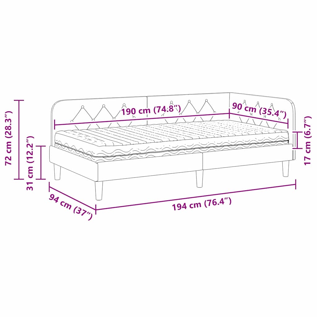 Kutni okvir kreveta Crna 90 x 190 cm tkanina