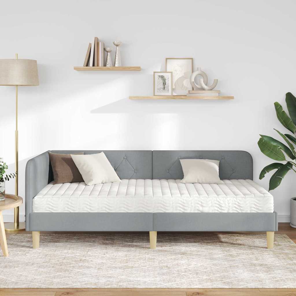 Kutni okvir kreveta Svijetlo siva 90 x 200 cm tkanina
