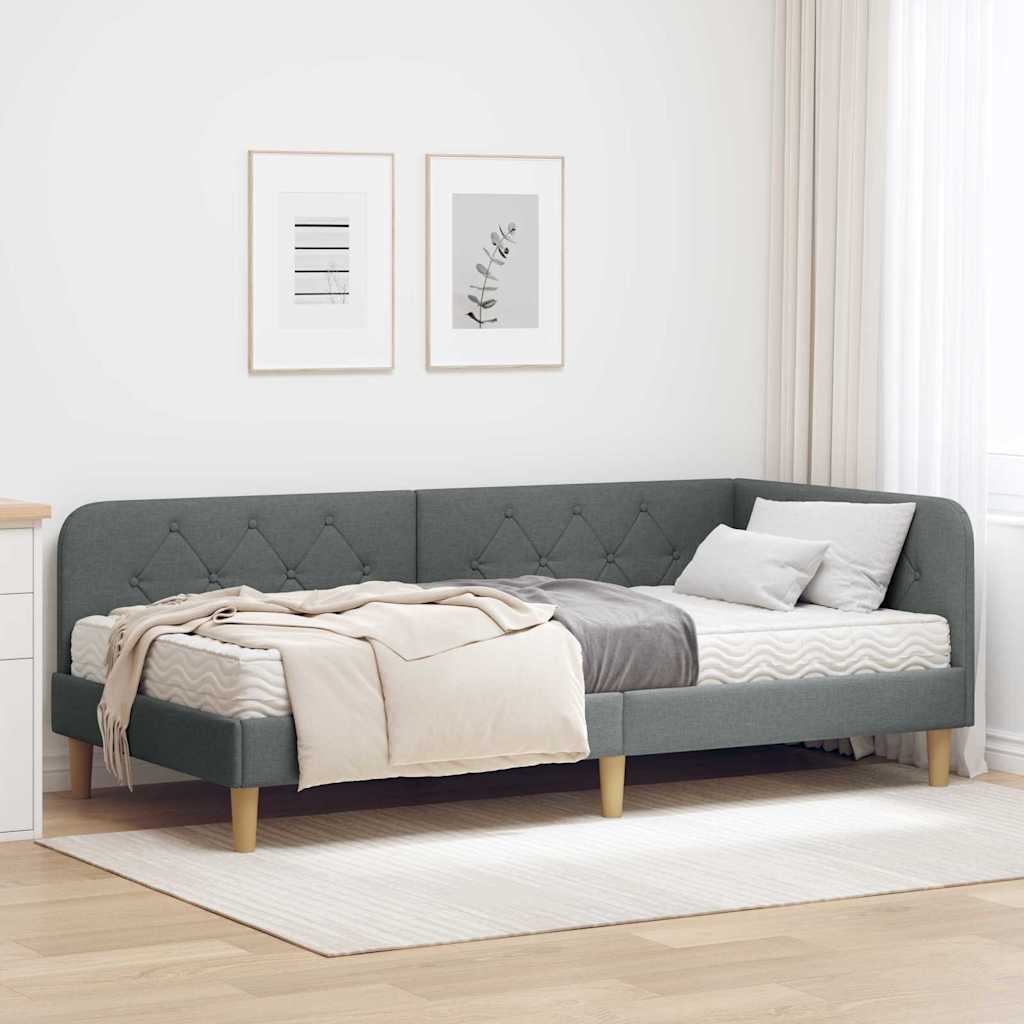 Kutni okvir kreveta Tamno siva 90 x 200 cm tkanina