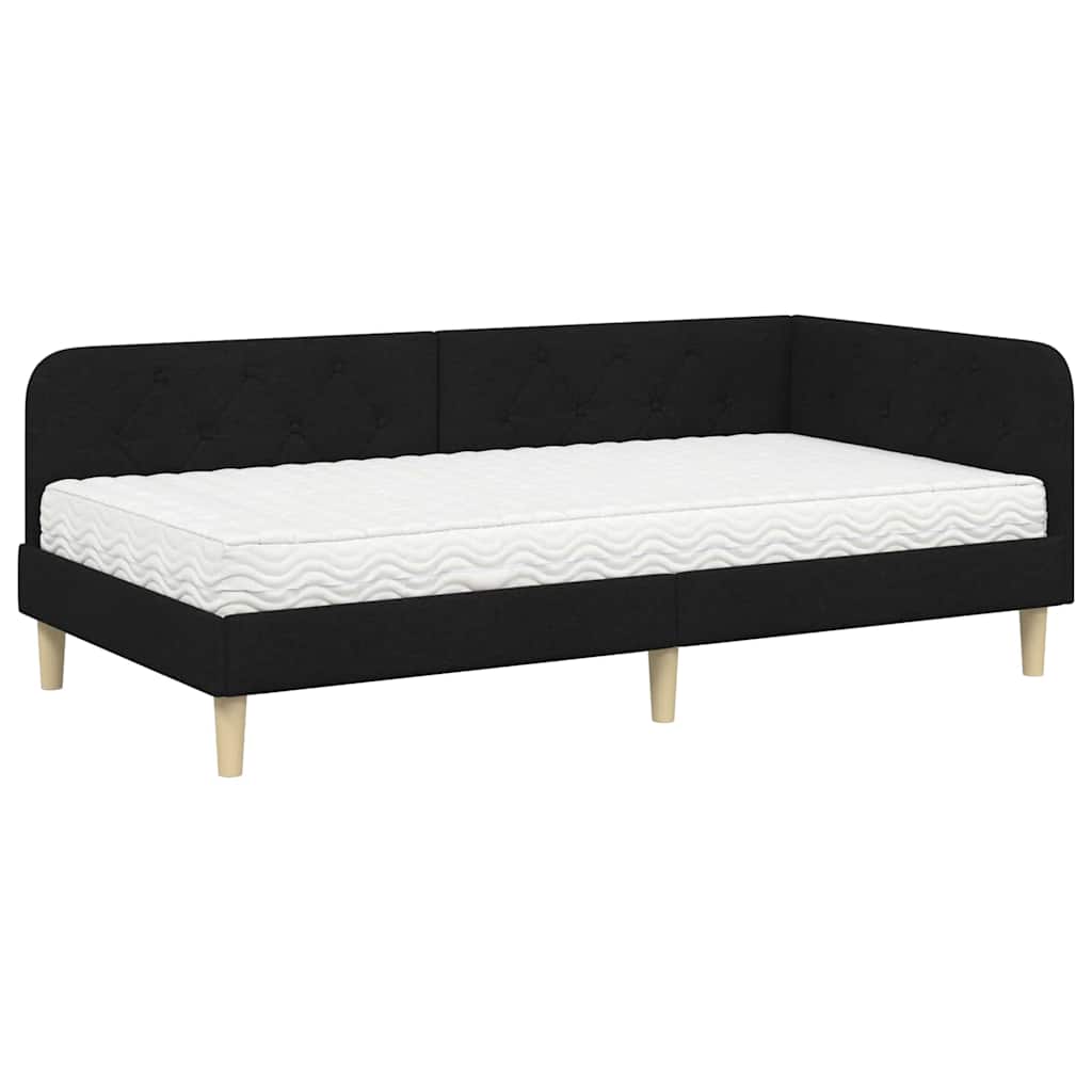 Kutni okvir kreveta Crna 90 x 200 cm tkanina