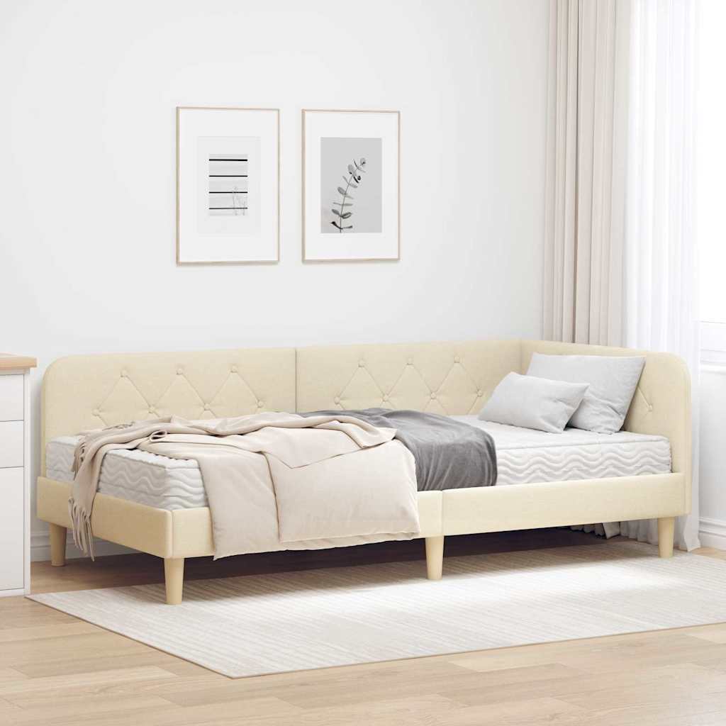 Kutni okvir kreveta Krema 90 x 200 cm tkanina