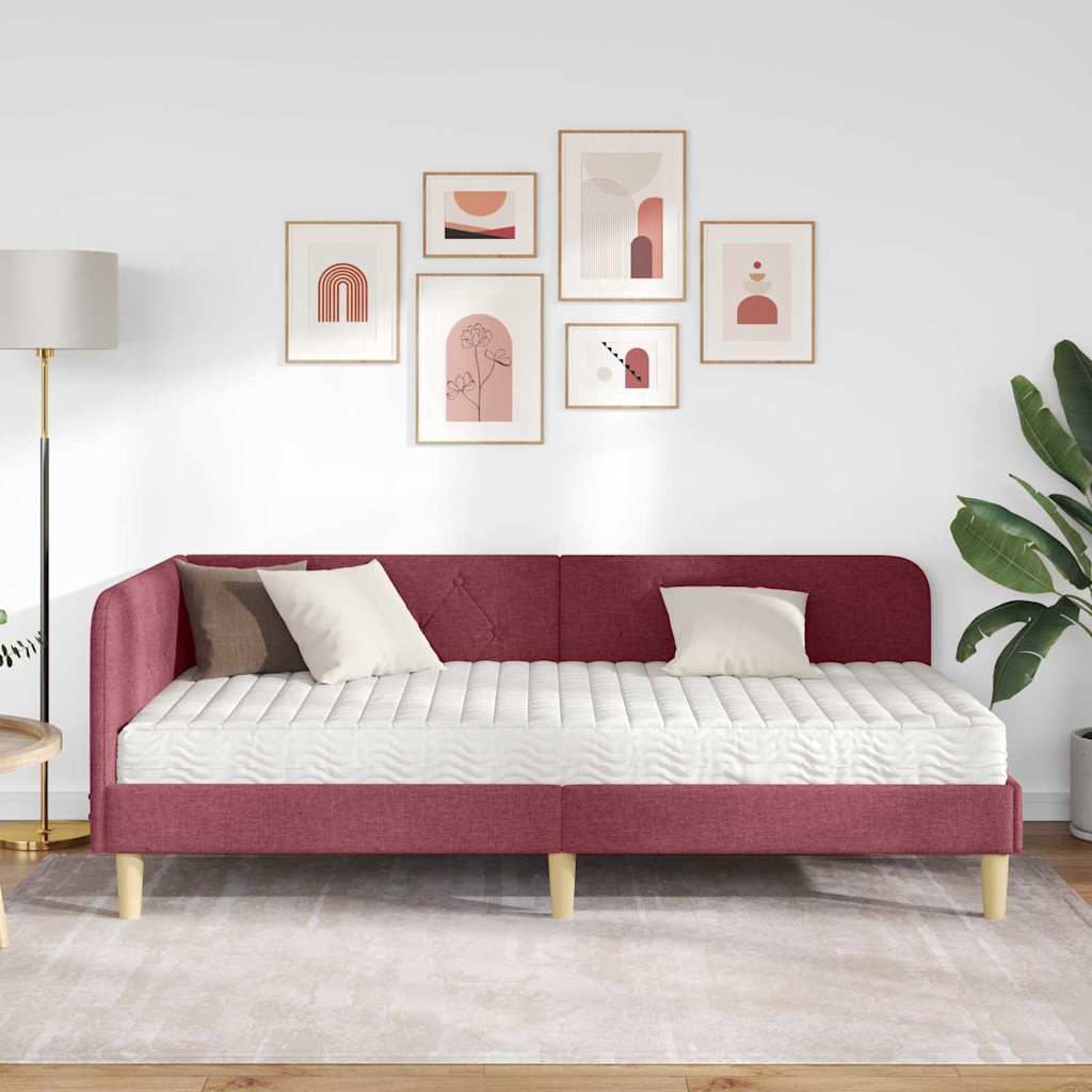 Kutni okvir kreveta Vinska crvena 100 x 200 cm tkanina