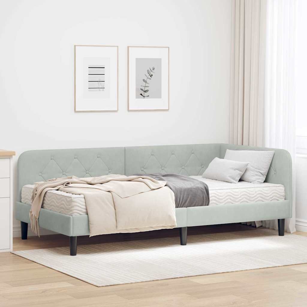 Kutni okvir kreveta Svijetlo siva 90 x 190 cm Baršun