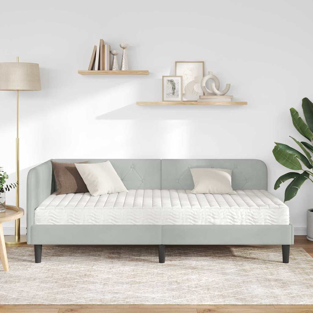 Kutni okvir kreveta Svijetlo siva 90 x 190 cm Baršun