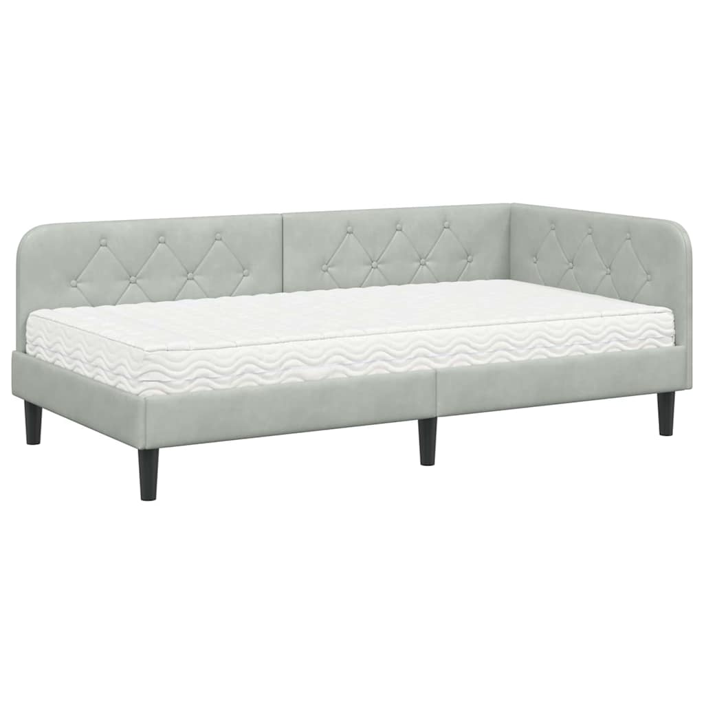 Kutni okvir kreveta Svijetlo siva 90 x 190 cm Baršun