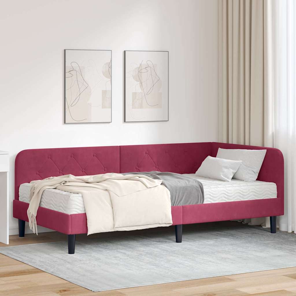 Kutni okvir kreveta Vinska crvena 90 x 190 cm Baršun