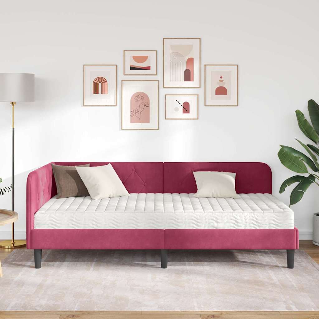 Kutni okvir kreveta Vinska crvena 90 x 190 cm Baršun