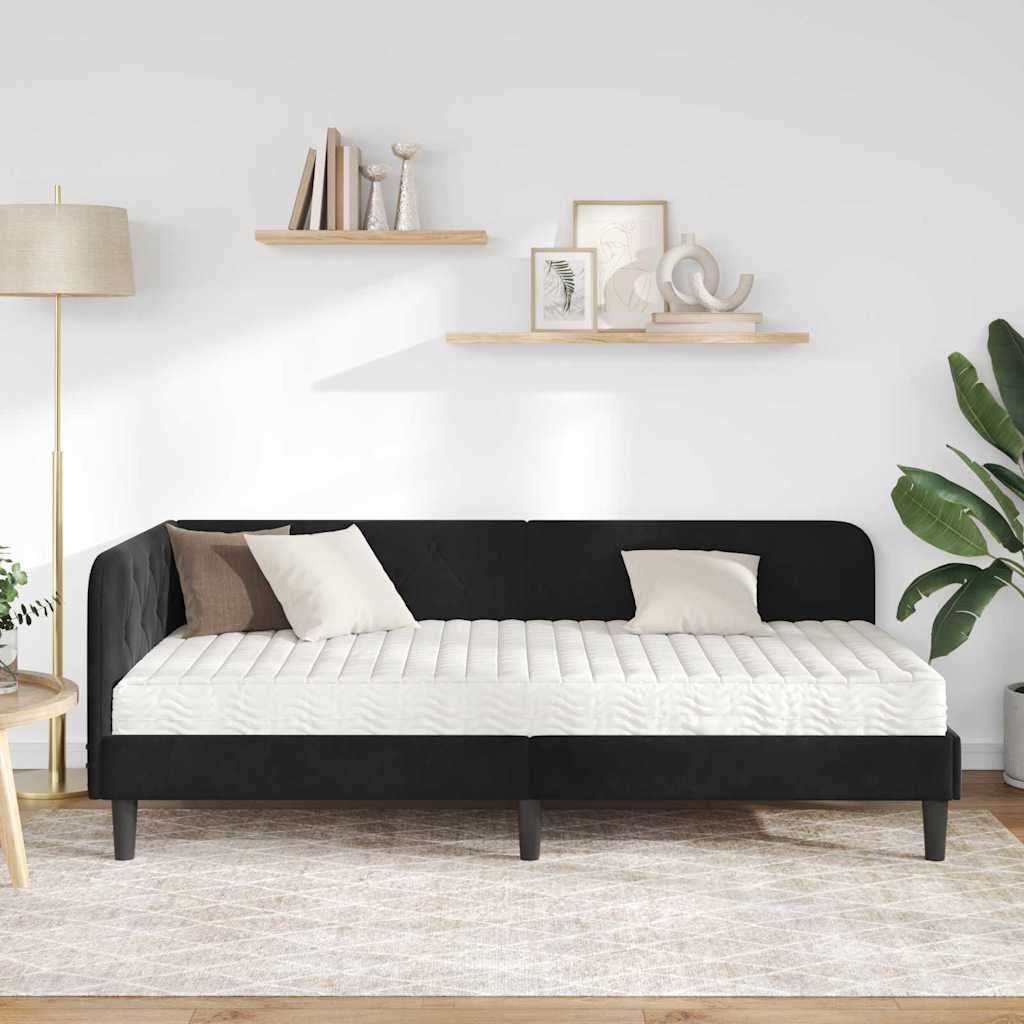 Kutni okvir kreveta Crna 90 x 190 cm Baršun