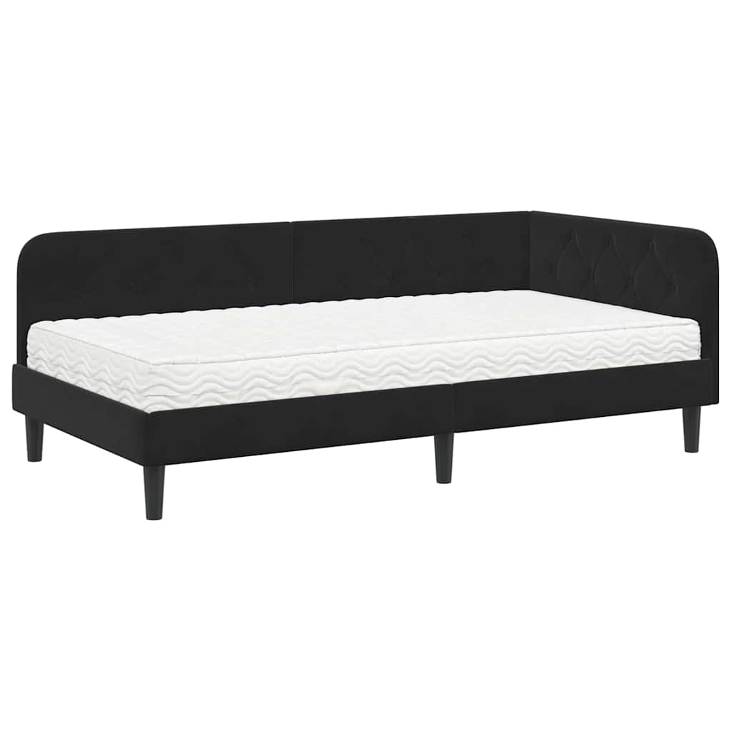 Kutni okvir kreveta Crna 90 x 190 cm Baršun