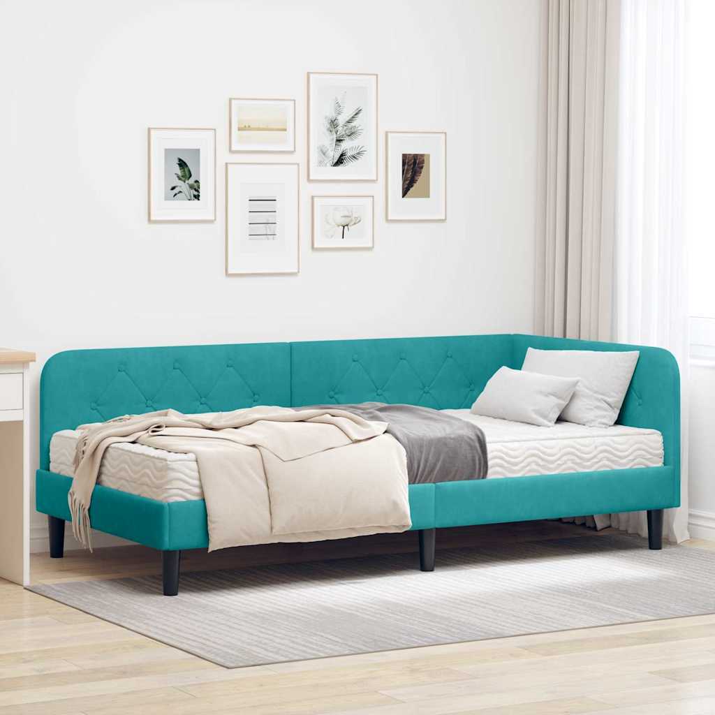 Kutni okvir kreveta Tirkizna 90 x 190 cm Baršun