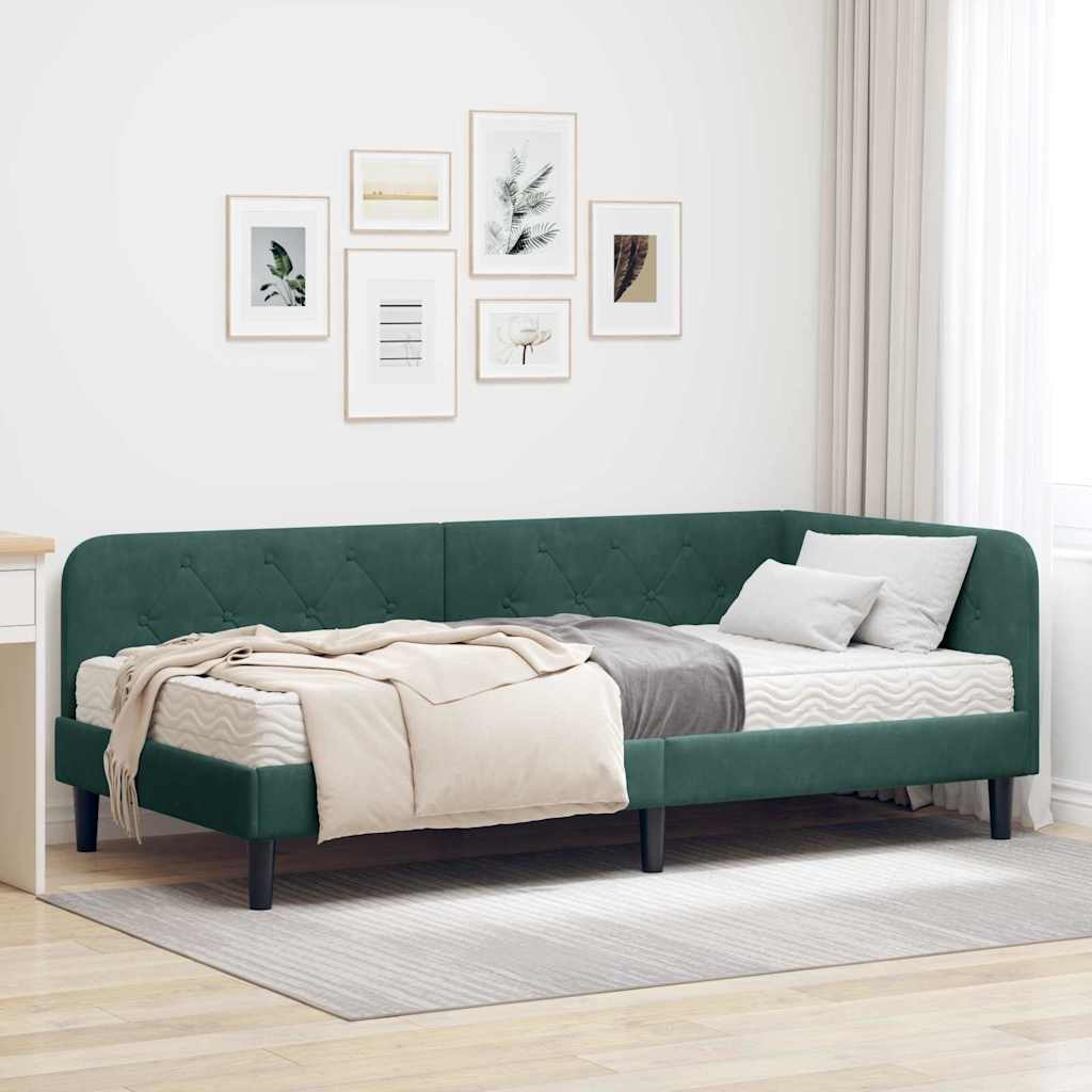 Kutni okvir kreveta Tamnozelena 90 x 200 cm Baršun