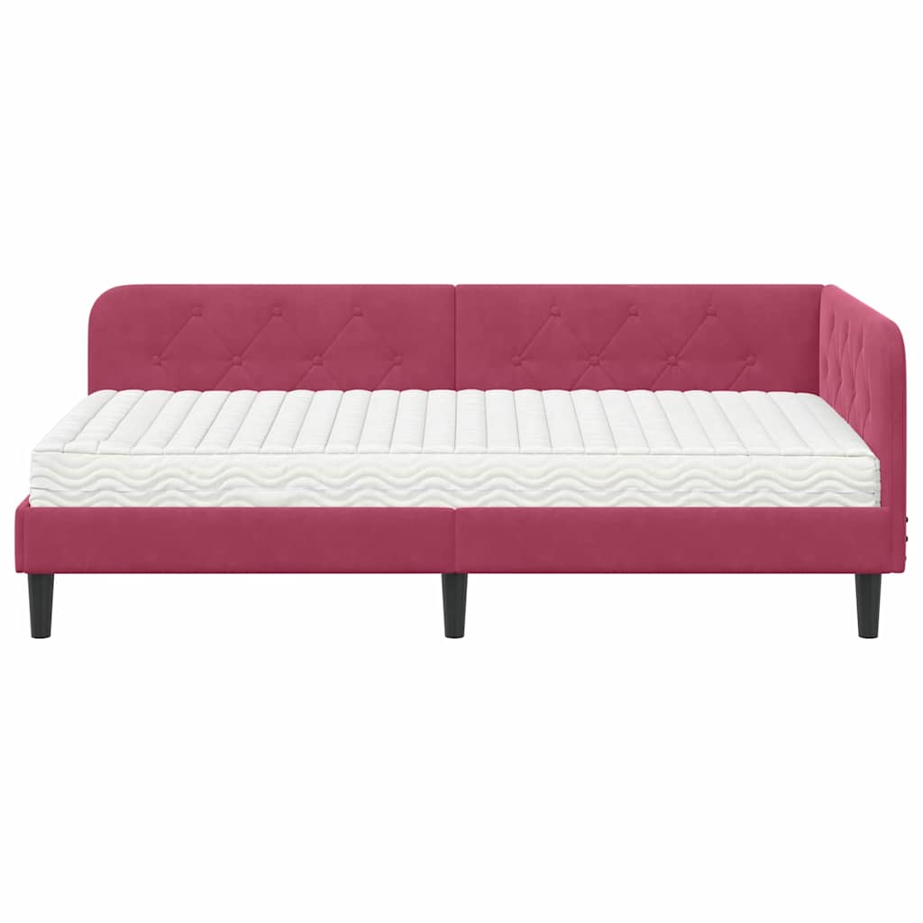 Kutni okvir kreveta Vinska crvena 90 x 200 cm Baršun