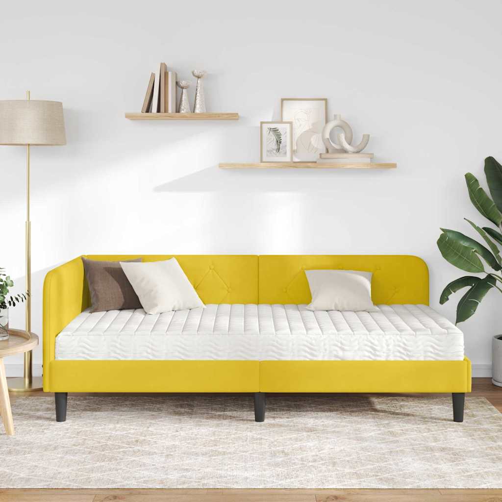 Kutni okvir kreveta Žuta 90 x 200 cm Baršun