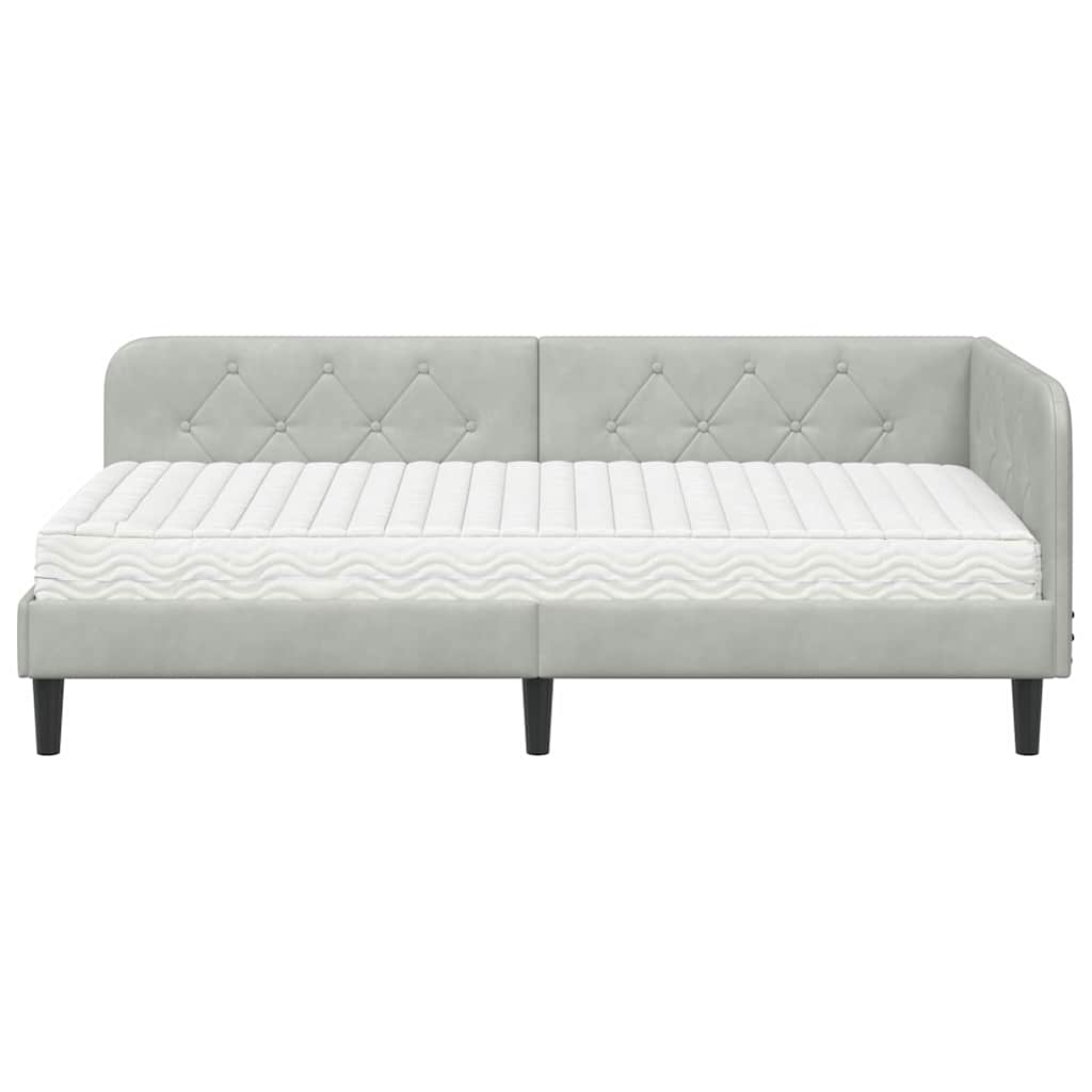 Kutni okvir kreveta Svijetlo siva 100 x 200 cm Baršun