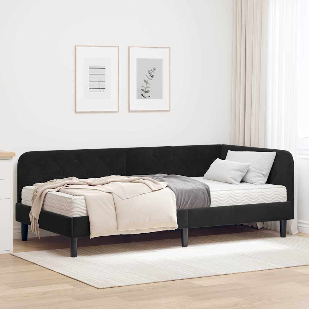 Kutni okvir kreveta Crna 100 x 200 cm Baršun