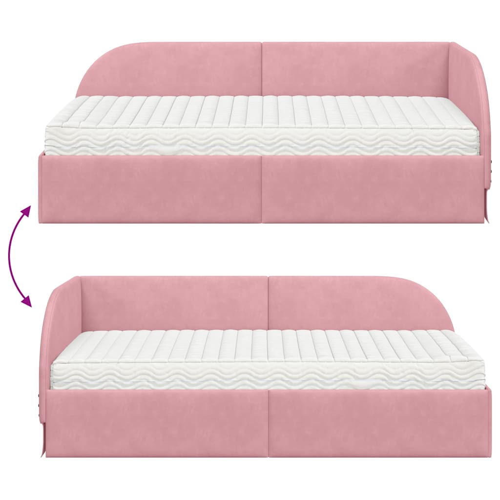 Kutni krevetni okvir s madracem 2 pcs Ružičasta Baršun
