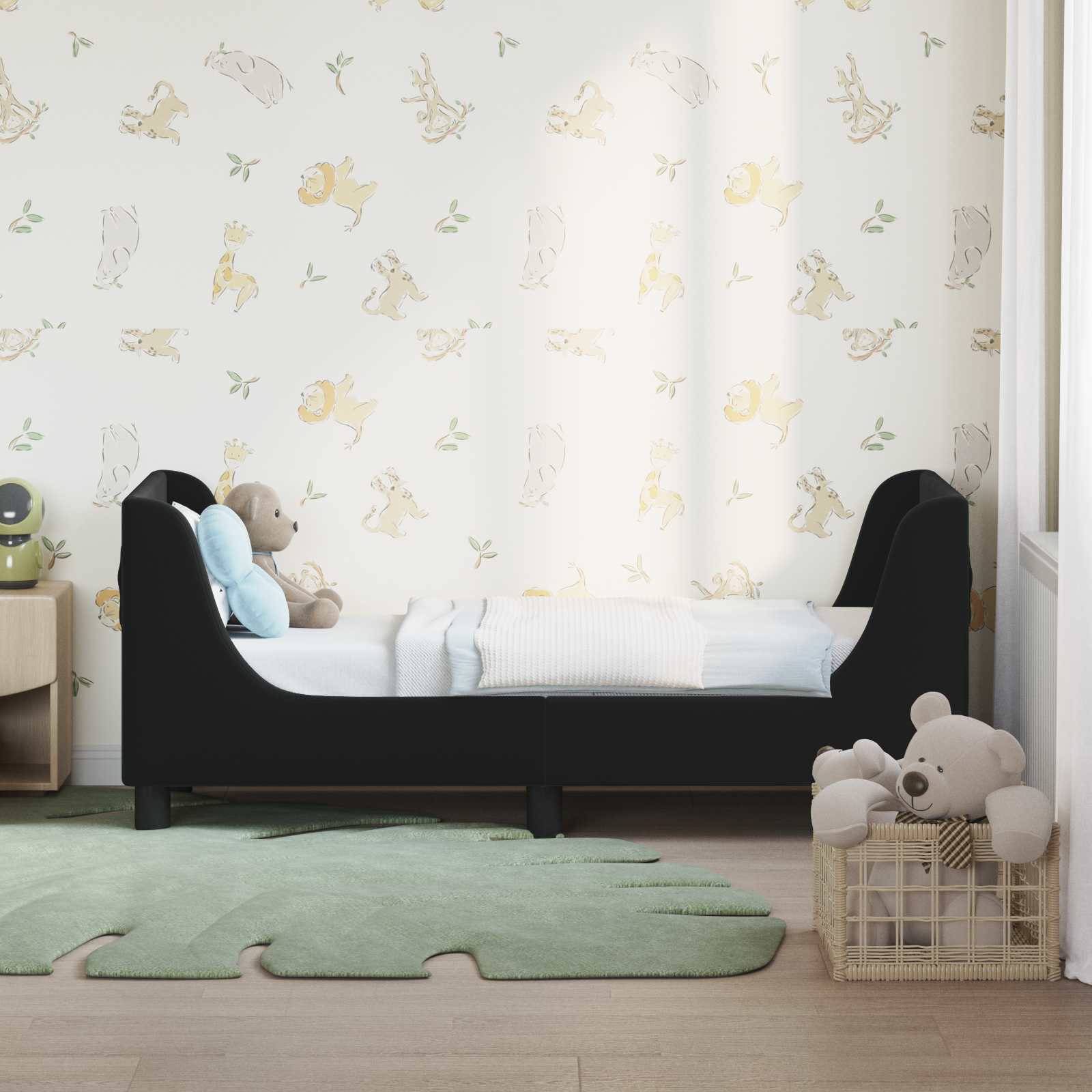 Okvir kreveta za malu djecu s naslonom Crna 70 x 140 cm Baršun