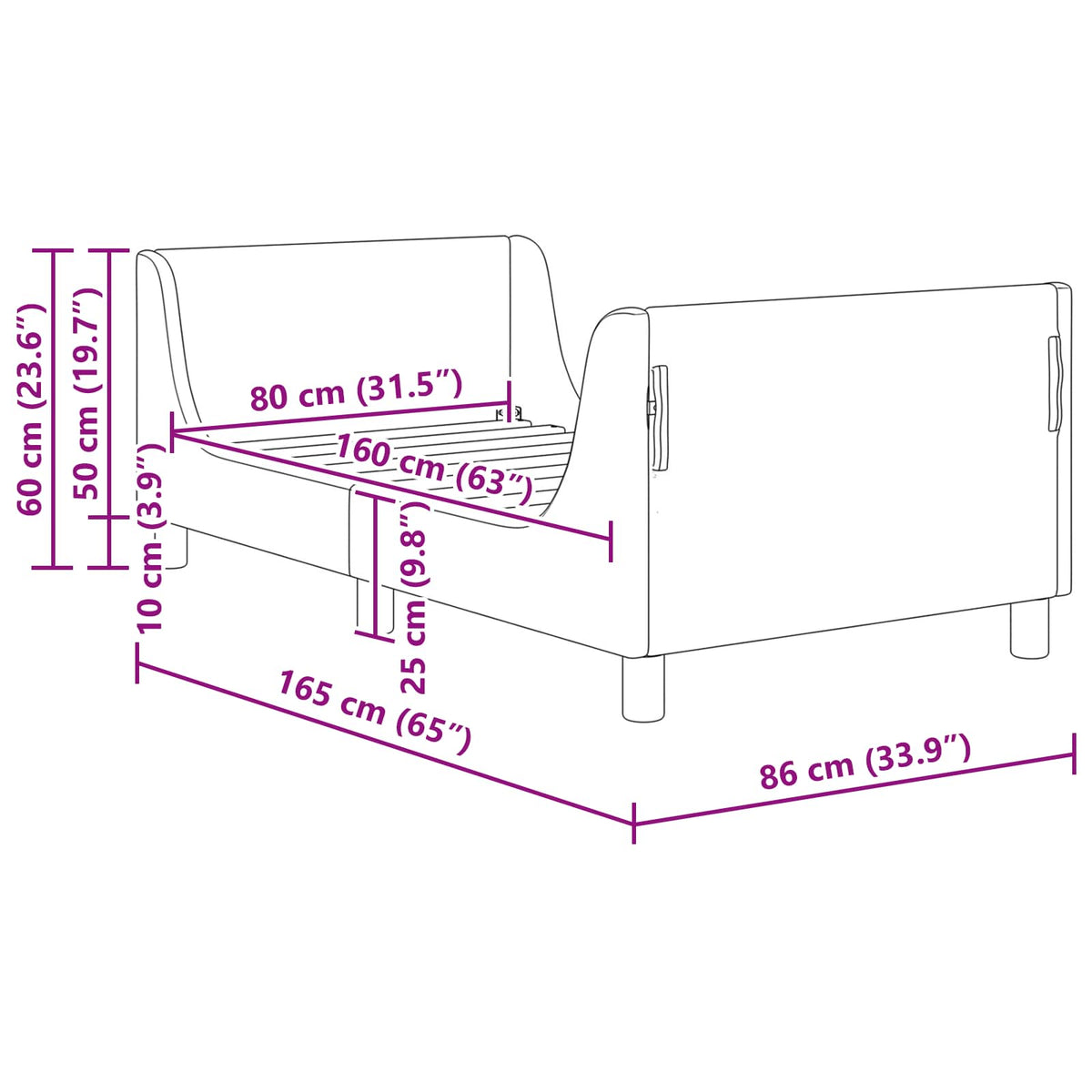Krevet za djecu s uzglavljem Svjetlosiva 80 x 160 cm Baršun