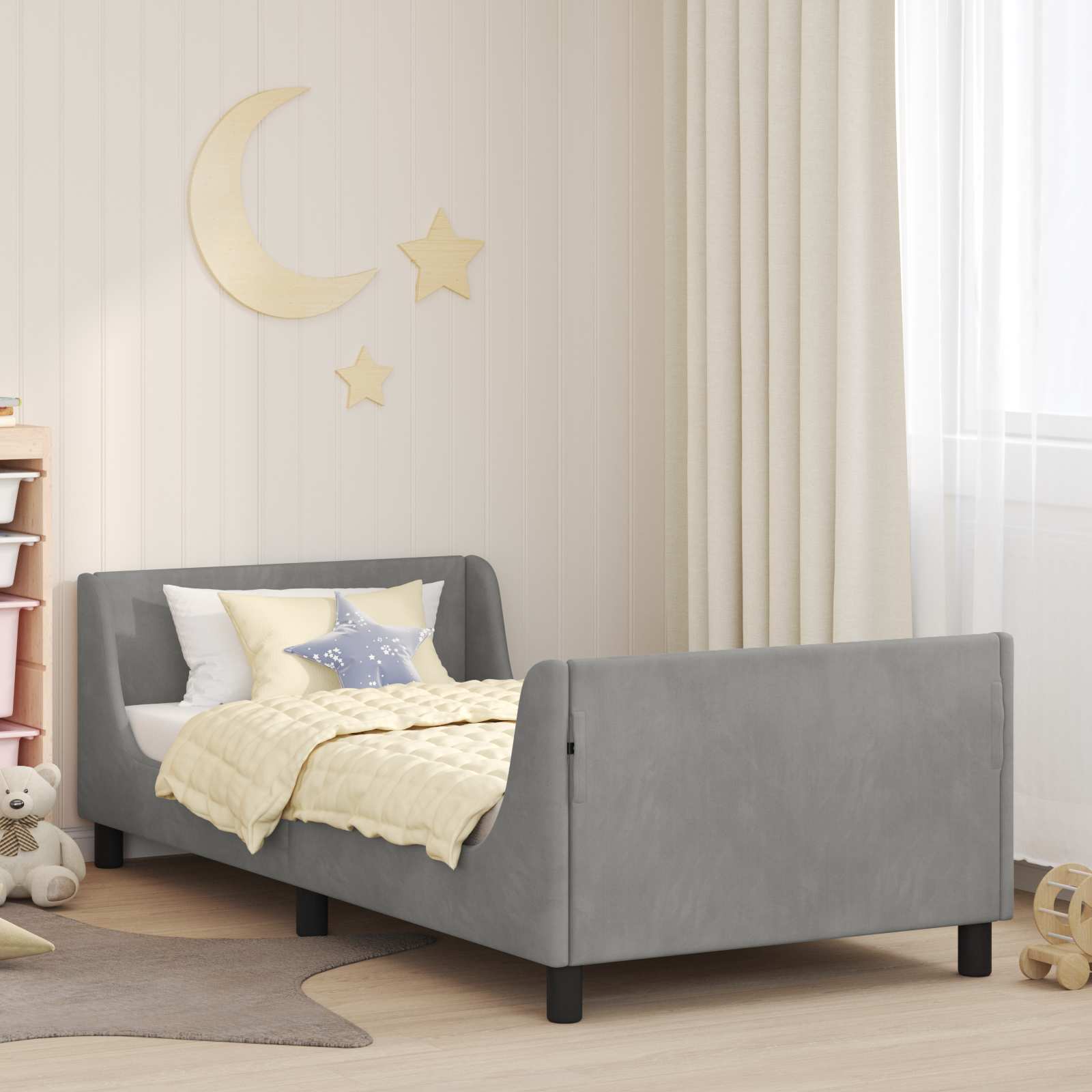 Krevet za djecu s uzglavljem Svijetlo siva 90 x 190 cm Baršun